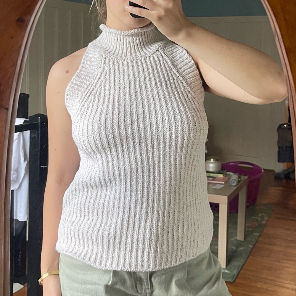 Anthropologie Cream Crocheted Knit Halter Top
